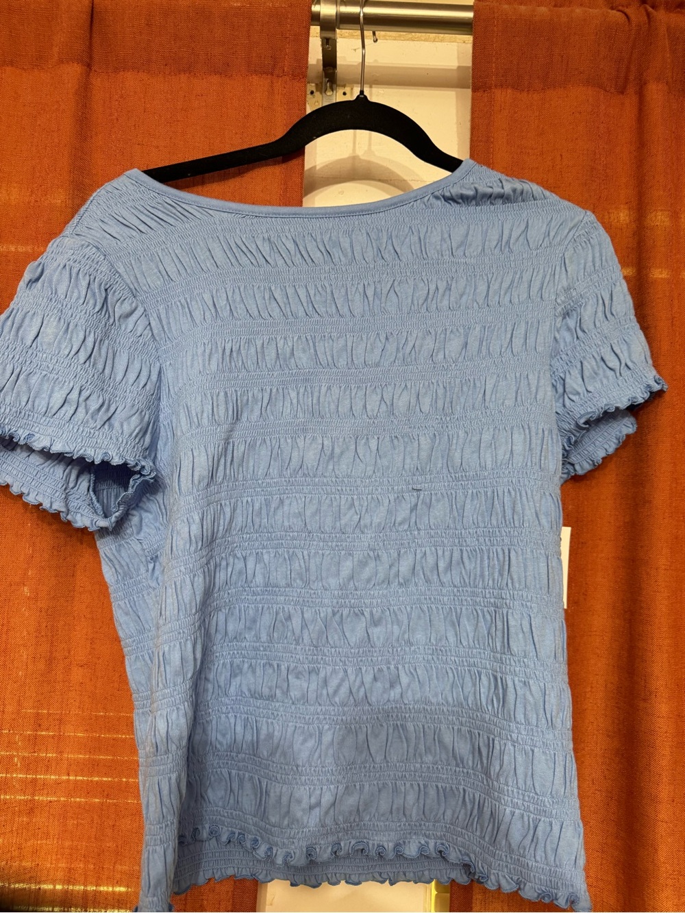 Old Navy Light Blue Smocked Short Sleeve Top